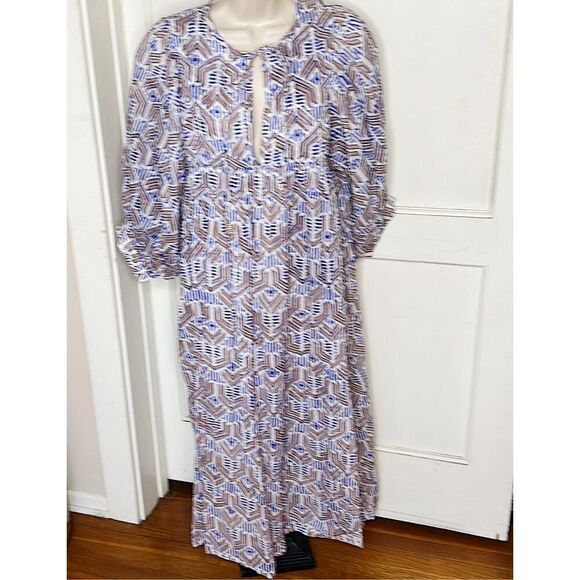 Baobab Angy Block Printed Dress Blue/White Nwt Size S/M - Picture 2 of 9
